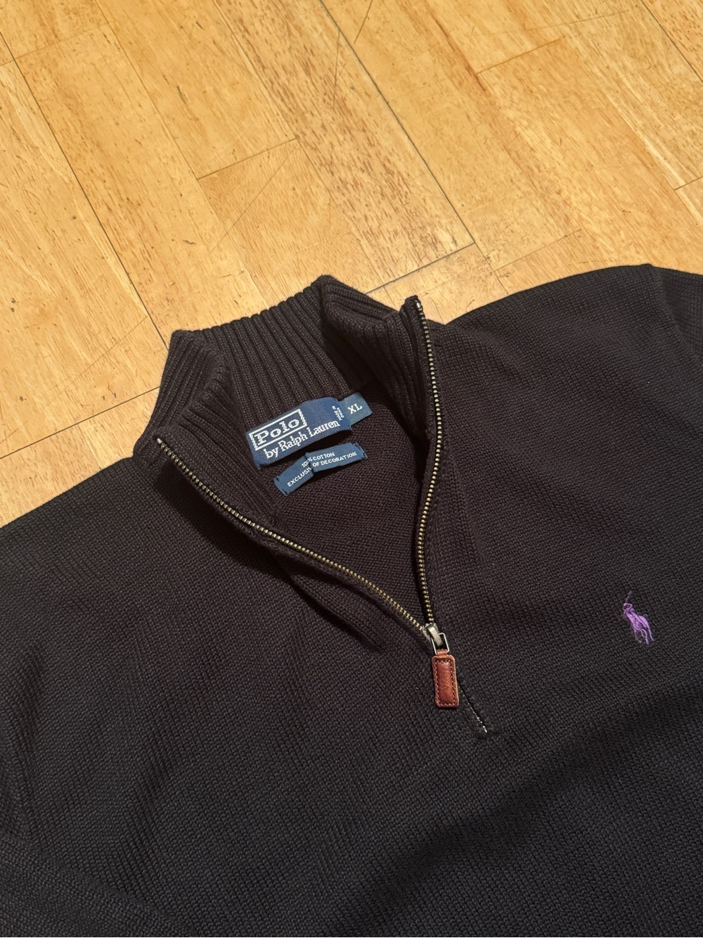 Polo Ralph Lauren Men’s Black Half-Zip Sweater with Purple Pony XL